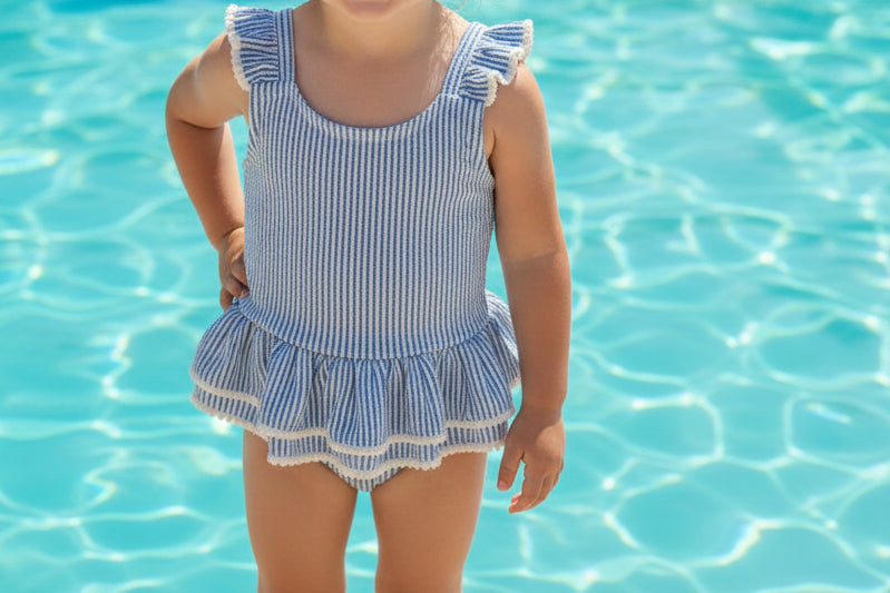 Girls Seersucker Bathing Suit