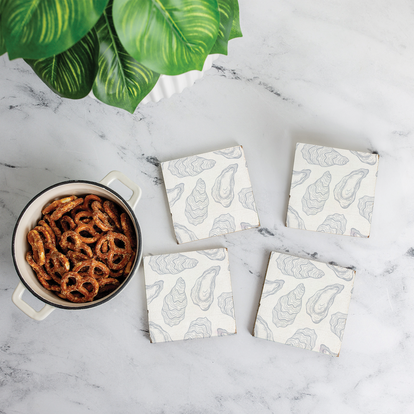 Oysters Coaster Set | Coastal Decor | Wooden Coasters