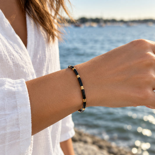 Black and Gold Small Tile Bracelet